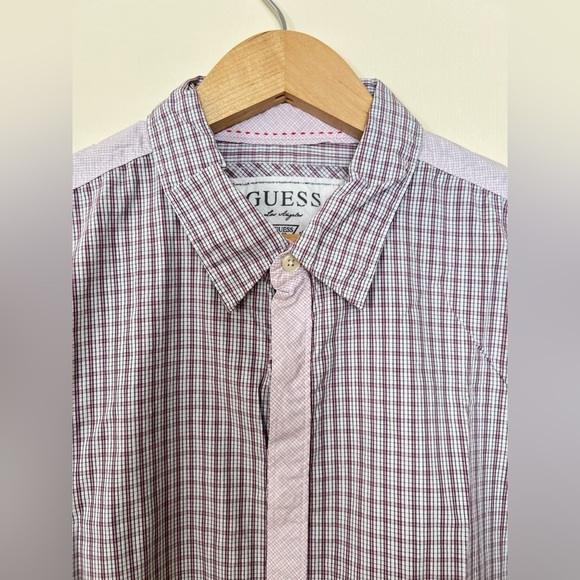 Guess LA Mens Button Down Gingham Shirt‎ XL Plaid Check Cotton Work Business - Picture 3 of 17